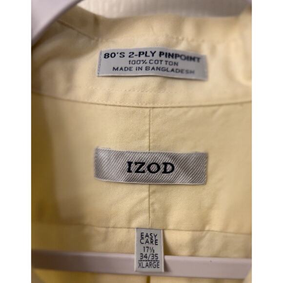 Izod 80's 2-Ply Pinpoint Dress Shirt Mens XL 17 1/2 4/35 Yellow Office Business - Picture 3 of 7